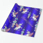 Papier Cadeau Unicornes magiques Noir bleu foncé Noël (Déroulé)