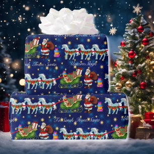 Papier Cadeau Unicorns Hitté À Père Noël Sleigh Ajouter Nom