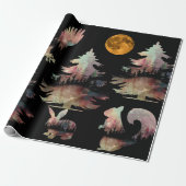 Papier Cadeau Unique Arbres Rustiques Animaux Enveloppement Papi (Déroulé)