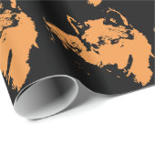 Papier Cadeau Unique Black & Orange Pop Art Wolf Silhouette (Coin rond)