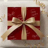 Papier Cadeau Unique Chic Bows Nom de famille Joyeux Noël Rouge