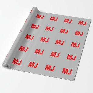 Papier Cadeau Unique en tendance gris rouge gras monogramme nom 