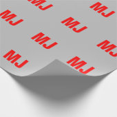 Papier Cadeau Unique en tendance gris rouge gras monogramme nom  (Coin)