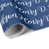 Papier Cadeau Unique Navy Blue Classical Handwriting Plain (Coin rond)