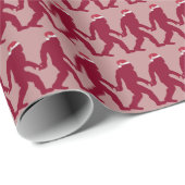 Papier Cadeau Unique Rouge & Rose Bigfoot Père Noël Funny Noël (Coin rond)