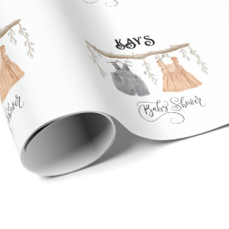 Papier Cadeau Unisex Twins Verdure Baby shower Floral