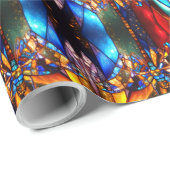 Papier Cadeau Unusual Vibrant Colorful Patterned Christmas (Coin rond)