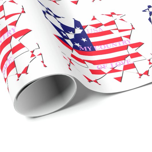 Papier Cadeau USA Star Spangled Love My Country of Love (Coin rond)