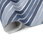 Papier Cadeau Vacances Bleu et Argent Foil Stripes de Noël (Coin rond)