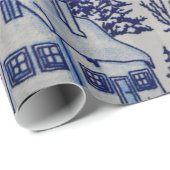 Papier Cadeau Vacances bleues/blanches vintages de (Coin rond)