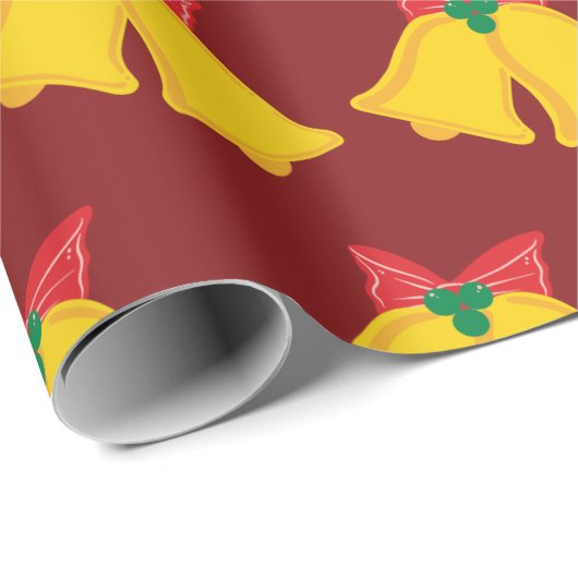 Papier Cadeau Vacances cloches jaunes avec Bow rouge cadeau de N (Coin rond)