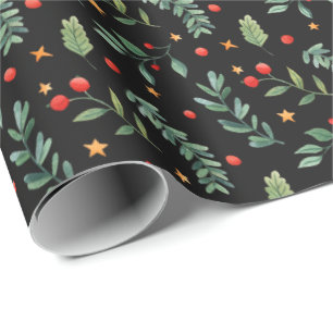 Papier Cadeau Vacances de fête du noir   de la forêt  