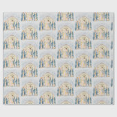 Papier Cadeau Vacances de nativité or et bleu (Plat)