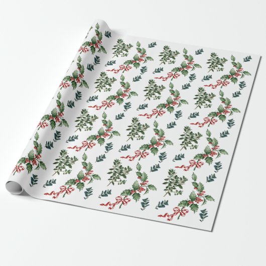 Papier Cadeau Vacances de Noël À feuillage persistant Vacances V (Déroulé)