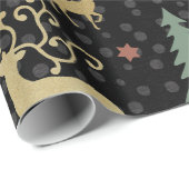 Papier Cadeau Vacances de Noël - arbres et cerfs communs sur le (Coin rond)