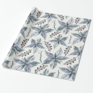 Papier Cadeau Vacances de Noël - argent de poinsettia