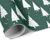 Papier Cadeau Vacances de Noël aux arbres blancs verts (Coin rond)