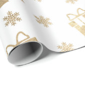 Papier Cadeau Vacances de Noël Blanc Golden Gift Stars (Coin rond)