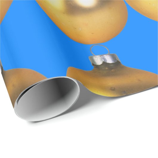 Papier Cadeau Vacances de Noël bleu et or (Coin rond)