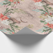 Papier Cadeau Vacances de Noël - cerfs communs et Pointsettia (Coin)