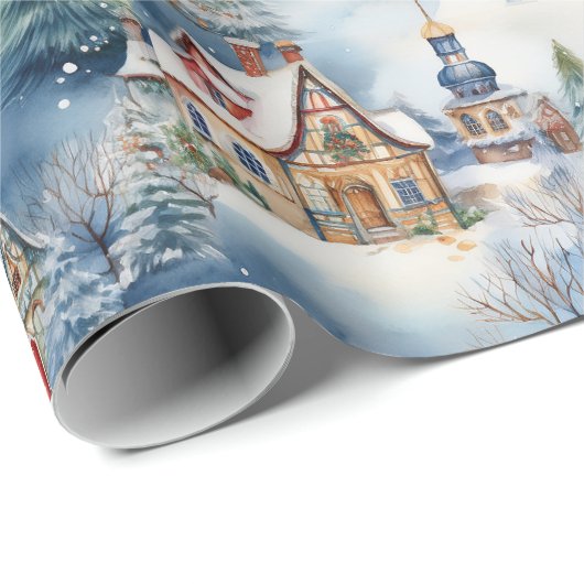 Papier Cadeau Vacances de Noël dans le village bavarois d'hiver (Coin rond)