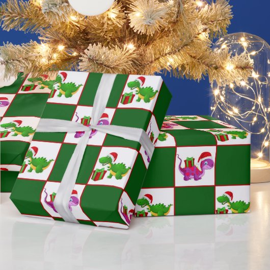 Papier Cadeau Vacances de Noël Dinosaure motif fête envelopper (Vacances)