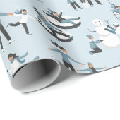 Papier Cadeau Vacances de Noël en famille d'hiver (Coin rond)