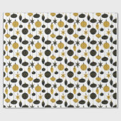 Papier Cadeau Vacances de Noël en or noir rétro (Plat)