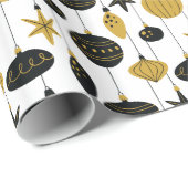 Papier Cadeau Vacances de Noël en or noir rétro (Coin rond)