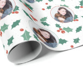 Papier Cadeau Vacances de Noël en photo verte et blanche (Coin rond)