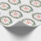 Papier Cadeau Vacances de Noël Monogram Green Wreath (Coin)