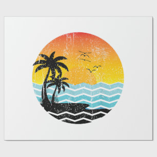 Papier Cadeau Vacances d'été Palmiers Rétro Coucher de soleil Tr
