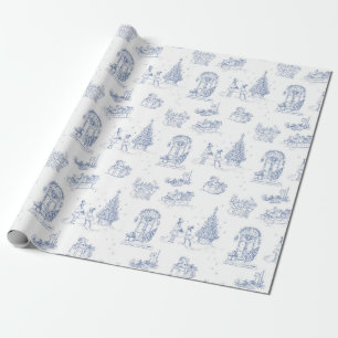 Papier Cadeau Vacances d'hiver Noël Bleu Blanc Toile Cadeau