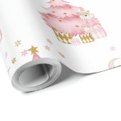 Papier Cadeau Vacances d'hiver rose ours coton (Coin rond)