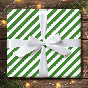 Papier Cadeau Vacances diagonales rayées Simple Vert Blanc