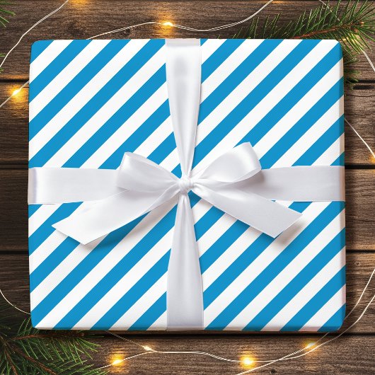 Papier Cadeau Vacances diagonales triées Bleu simple Blanc