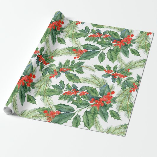 Papier Cadeau Vacances envelopper Holly Berries (Déroulé)