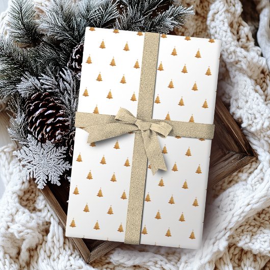 Papier Cadeau Vacances hiver Gold et White Christmas Tree