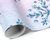 Papier Cadeau Vacances LG Ice Blu Snowflakes Iridescente Faux Fa (Coin rond)