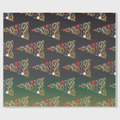 Papier Cadeau Vacances matte vert or motif de Noël (Plat)