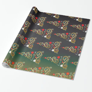 Papier Cadeau Vacances matte vert or motif de Noël