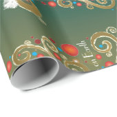 Papier Cadeau Vacances matte vert or motif de Noël (Coin rond)