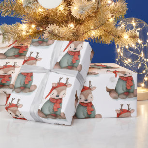 Papier Cadeau Vacances Motif de l'Aquarelle Cute Reindeer