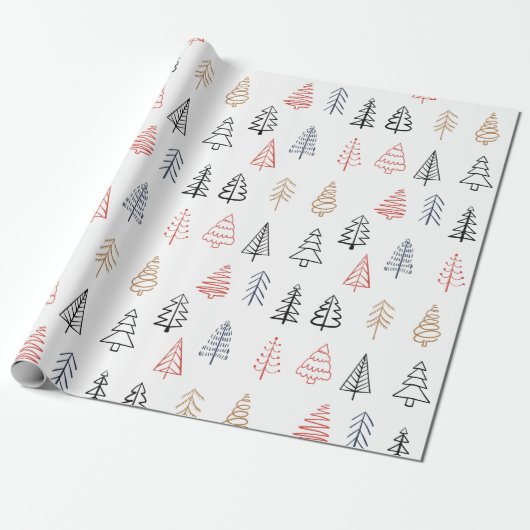 Papier Cadeau Vacances Motif de Noël moderne Pine Forest Tree (Déroulé)