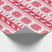 Papier Cadeau Vacances Motif moderne nordique rouge et blanc (Coin)