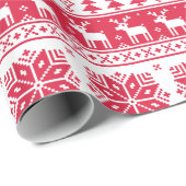 Papier Cadeau Vacances Motif moderne nordique rouge et blanc (Coin rond)