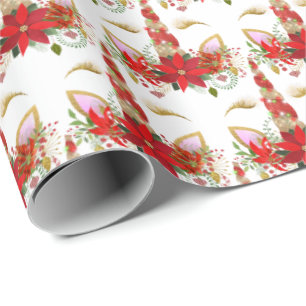 Papier Cadeau Vacances Noël Unicorn Lashes White Gold Joyeux