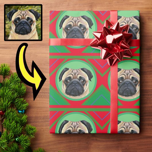 Papier Cadeau Vacances Noël Vert et Rouge avec votre photo