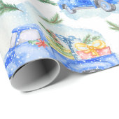 Papier Cadeau Vacances Noël Vintage Ramassage Camion (Coin rond)