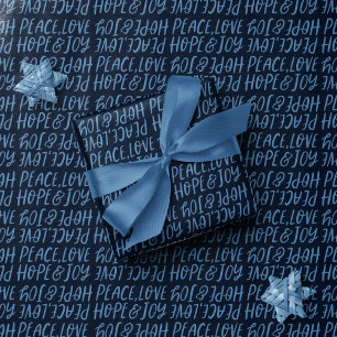 Papier Cadeau Vacances paix amour espoir joie marine bleu Noël